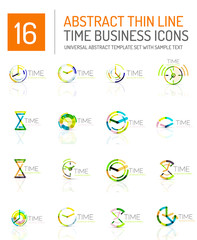 Geometric clock and time icon set