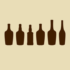 Silhouette of glass bottles for wine or wiskey. Vector illustration.