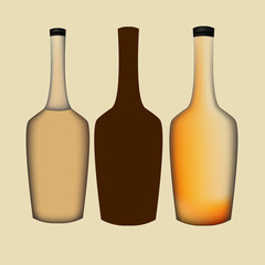 Realistic glass bottle for wine or wiskey business presentation. Vector illustration.