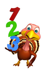 cute Turkey cartoon character with 123 sign