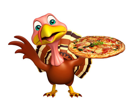 fun Turkey cartoon character with pizza