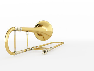 Aged trombone on white background 3D rendering