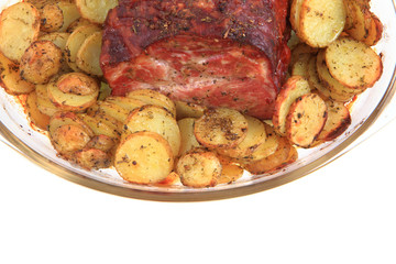 smoked and grilled meat with potatoes slice