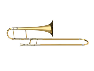 Plakat Aged trombone isolated on white background 3D rendering