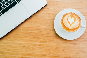 hot coffee on wood background