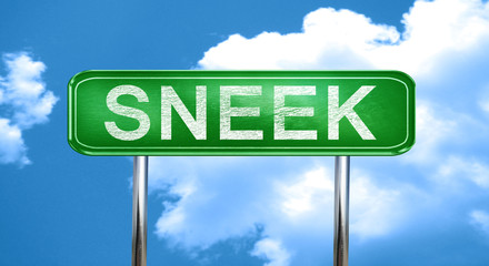 Sneek vintage green road sign with highlights