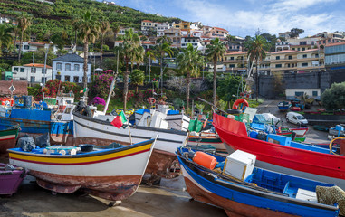 Fototapeta na wymiar Old fishing boats in Camara de Lobos village