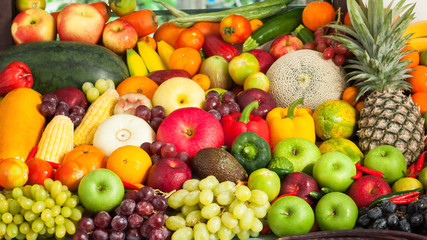 Naklejka na ściany i meble Group of fresh fruits and vegetables for healthy
