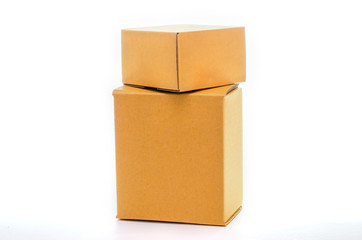 Two cardboard boxes on a white background