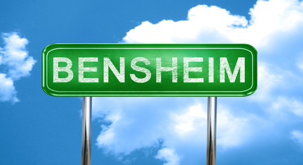 Bensheim vintage green road sign with highlights