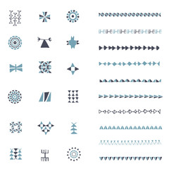 Hand drawn set of ethnic design symbols and pattern brushes made in vector. Geometric decor elements, labels, badges. Trendy backgrounds and logotypes.Hipster design. Isolated.