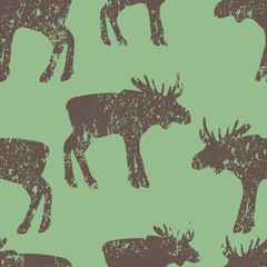 Seamless pattern with elk silhouette. Vector. - 110789968