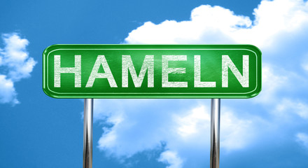 Hameln vintage green road sign with highlights