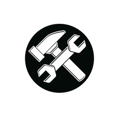 Detailed vector illustration of hammer and wrench crossed, work tools