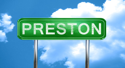 Preston vintage green road sign with highlights