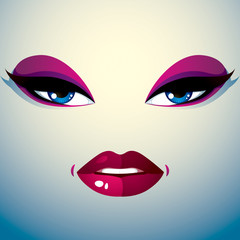 Parts of the face of a young beautiful lady with a bright make-up