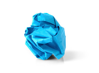 Blue Paper Ball Isolated on White Background.