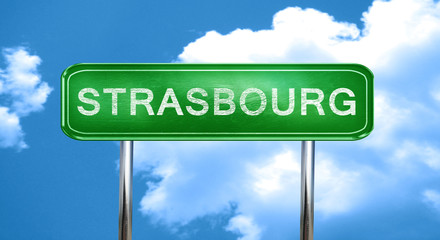 strasbourg vintage green road sign with highlights