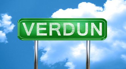 verdun vintage green road sign with highlights