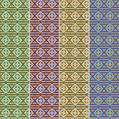 Geometric colorful seamless pattern, different color samples. Swatches of seamless pattern included in the file. 
