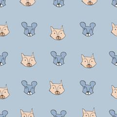 Cartoon seamless pattern with mouses and cats in childish style. Vector.