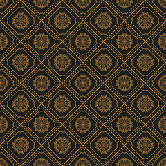 Seamless texture with vintage geometric ornament. Vector lineart pattern.