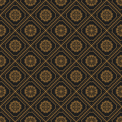 Seamless texture with vintage geometric ornament. Vector lineart pattern.