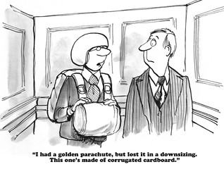 Business cartoon about losing a golden parachute.
