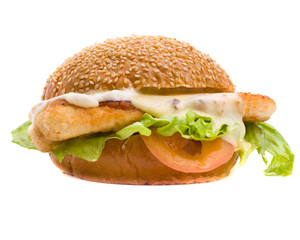 Big hamburger on white background