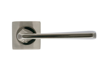 Door handle of silver on a white background front view