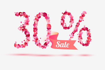 thirty (30) percents sale. Digits of pink rose petals