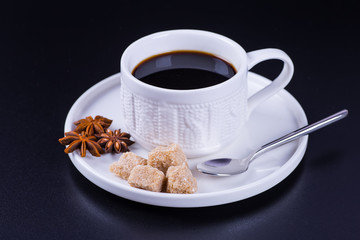 black coffee on a black background