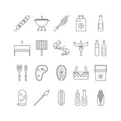 Summer barbecue lined icon set. - 110795735