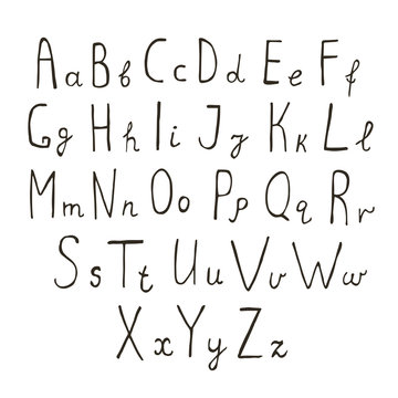 Hand-drawn alphabet made in vector. Letters on white background.
