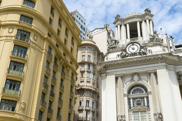 Fototapeta premium Neoclassical architecture in Praça Floriano Peixoto plaza in Cinelândia includes the Palácio Pedro Ernesto, and the yellow-hued Wolfgang Amadeus Mozart building (Amarelinho) in Rio de Janeiro, Brazil