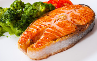 Salmon steak fish fillet with broccoli