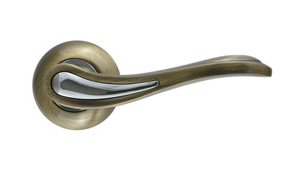 Door handle of bronze on a white background front view