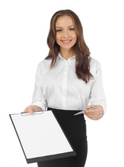 Business woman with clipboard
