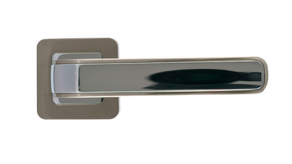 Door handle of silver on a white background front view