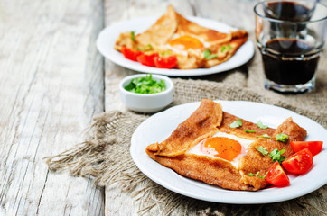 Buckwheat crepes with cheese and egg