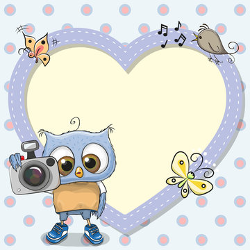 Cute cartoon Owl with a camera
