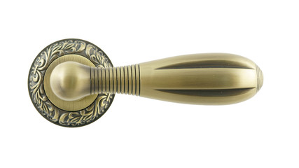 Door handle of bronze on a white background front view