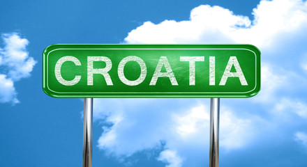 Croatia vintage green road sign with highlights