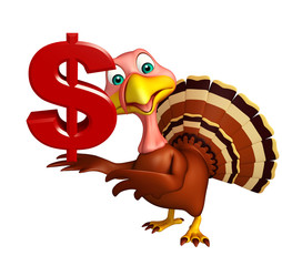 cute Turkey cartoon character with dollar sign