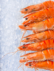 Fresh prawns on crushed ice.