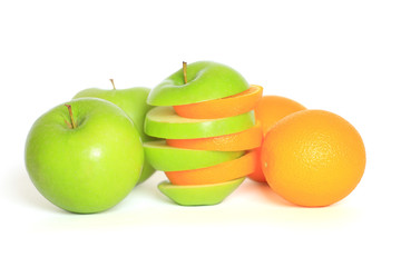 Composition with apples and oranges isolated on white