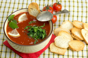 Tomato soup in a bowl