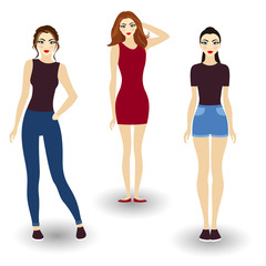 Street style people. Vector set of girls. set of young style peo