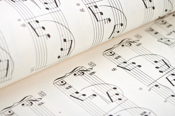 Close-up of white score sheet music notes.