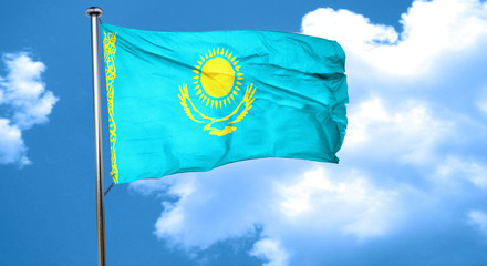Kazakhstan flag waving in the wind
